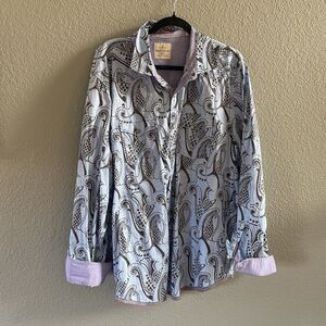 Tommy Bahama Jeans Shirt Mens Large Blue Paisley Pearl Snap Flip Cuff